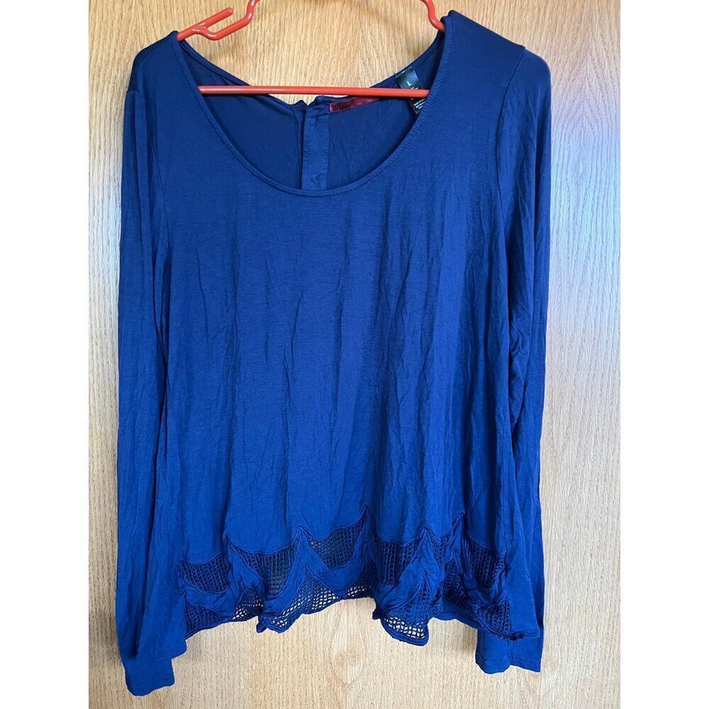 BKE blue long sleeve lace button in back top, women's L